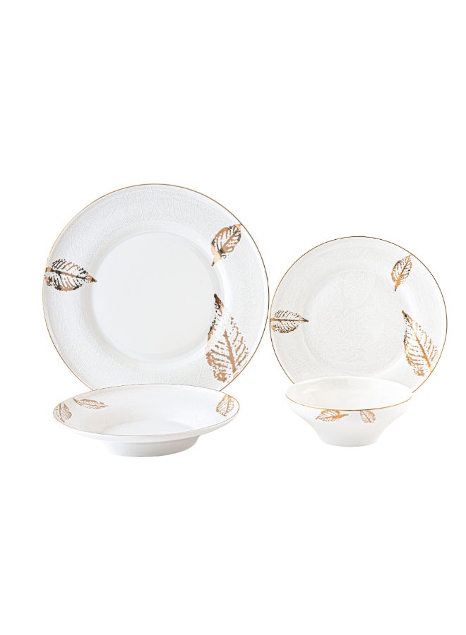 طقم عشاء بطبعة ورود وأوراق شجر 16 قطعة بتصميم عصري أبيض وذهبي 31 x 21 x 30 سم 137081